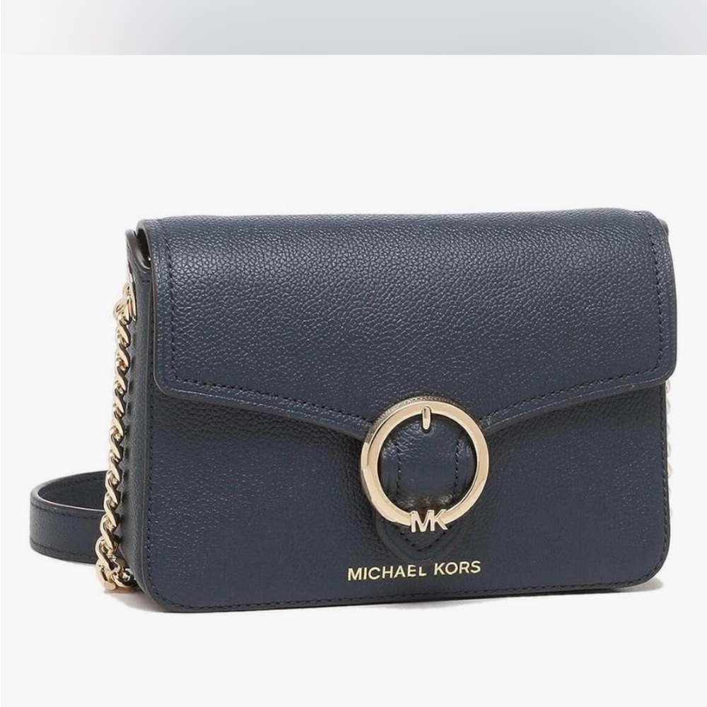 Michael Kors Dark Blue Crossbody Bag with Gold Accents